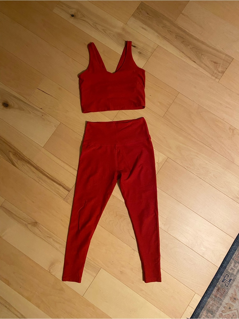 Beyond Yoga Red High-Waisted midi Legging and Crop Tank Set top size m, bottom L